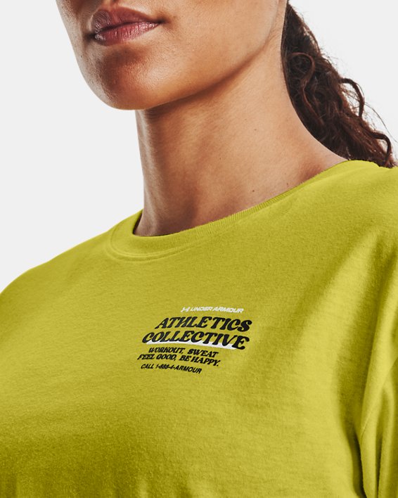 Women's UA Boost Your Mood Short Sleeve, Yellow, pdpMainDesktop image number 3